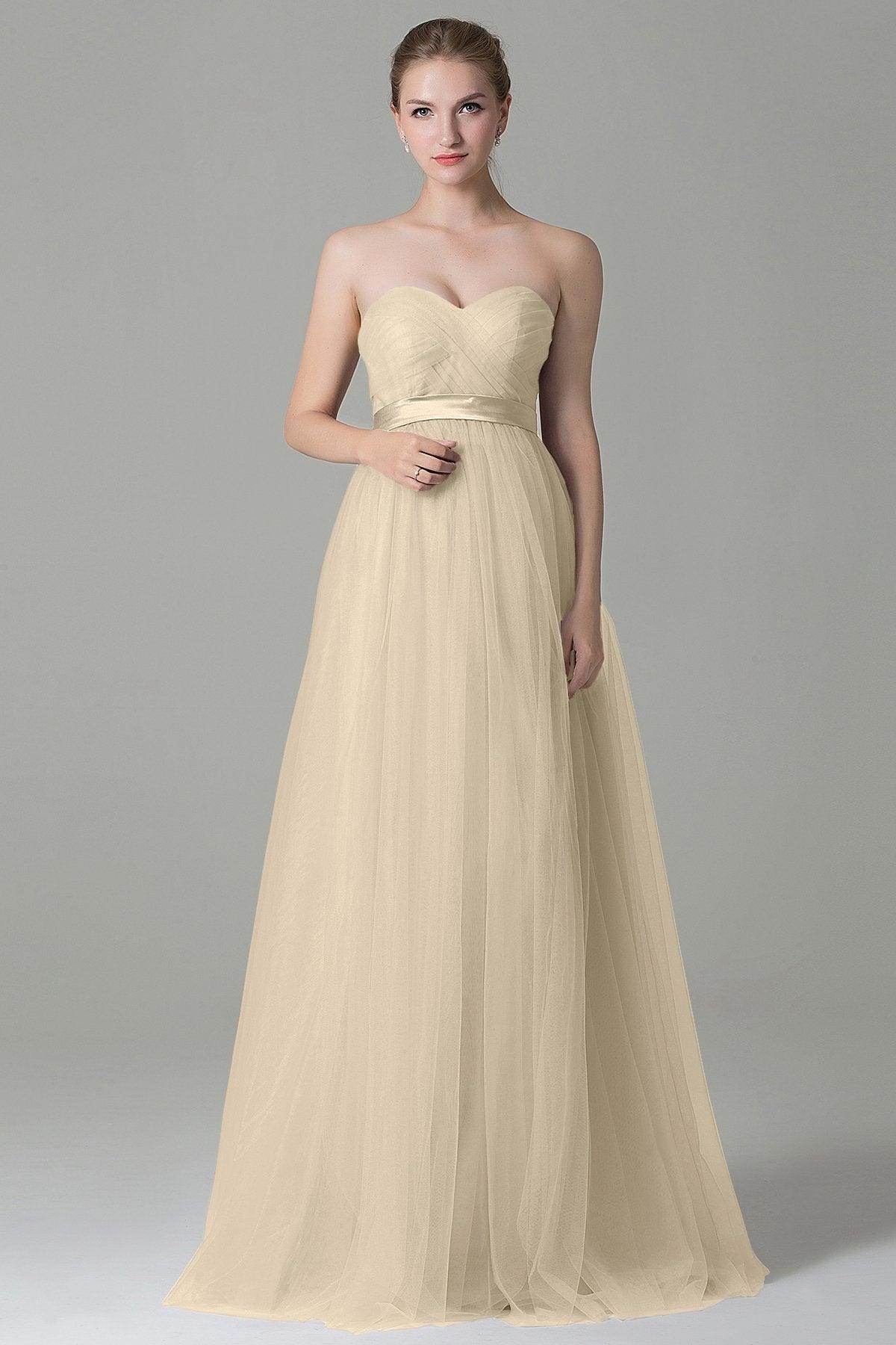 Sheath-Column Floor Length Tulle Bridesmaid Dress COZF1500B - COCOMELODY